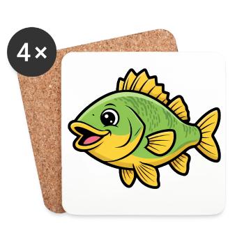 Perchaude perchaude Poisson de bande dessinée coloré - Dessous de verre (lot de 4) - blanc - Devant