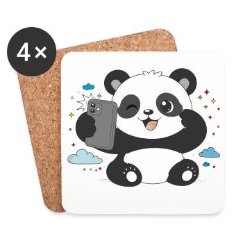 Niedlicher Panda macht Selfie – Lustiges Motiv - Untersetzer (4er-Set) - Weiß - Vorne