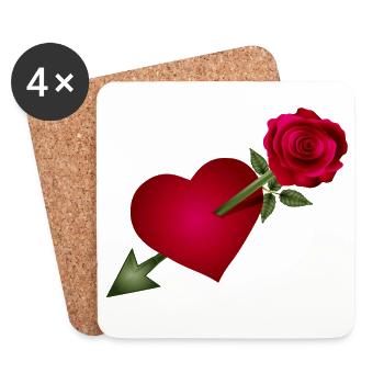 Red Rose Meets Heart with Arrow Illustration - Coasters (set of 4) - white - Front