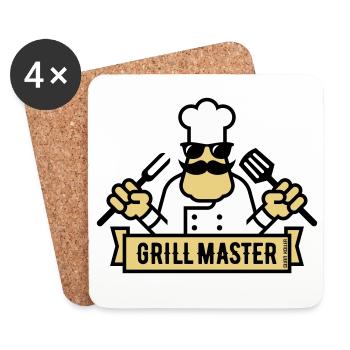 Grill Master (Grillen / Grillen / BBQ / 3C) - Untersetzer (4er-Set) - Weiß - Vorne