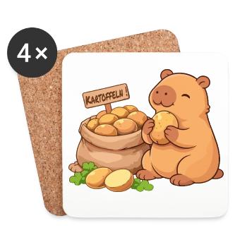 Capybara mit Kartoffeln – entspannt & niedlich - Untersetzer (4er-Set) - Weiß - Vorne