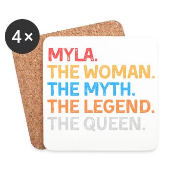 Myla, die Frau, der Mythos, die Legende, die Königin, - Untersetzer (4er-Set) - Weiß - Vorne