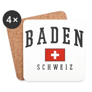 Baden Schweiz Logo mit Schweizer Flagge - Untersetzer (4er-Set) - Weiß - Vorne
