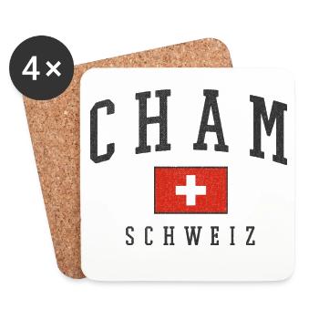 Cham Schweiz Flaggenstil - Untersetzer (4er-Set) - Weiß - Vorne