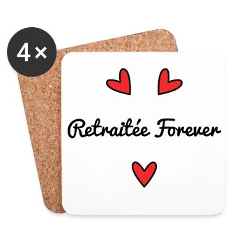 RETRAITEE. RETRAITE. BONNE RETRAITE. ANNIVERSAIRE. - Dessous de verre (lot de 4) - blanc - Devant