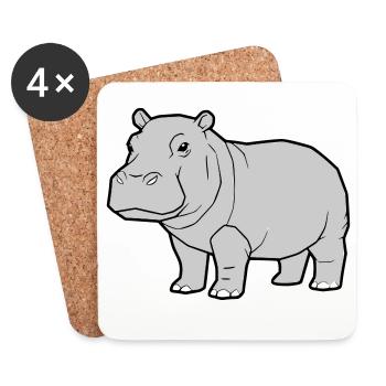 Hippopotamus Standing Comic Animal Zoo - Coasters (set of 4) - white - Front
