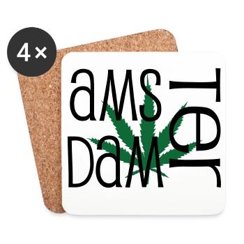 Amsterdam - Cannabis - Weed - Dessous de verre (lot de 4) - blanc - Devant