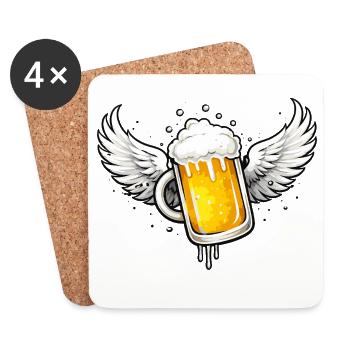 Bierkrug mit Flügeln – cooles Fun-Motiv  - Untersetzer (4er-Set) - Weiß - Vorne