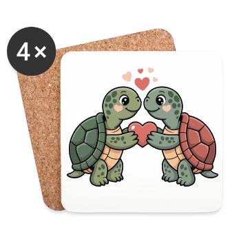Couple de tortues pour la Saint-Valentin - Dessous de verre (lot de 4) - blanc - Devant