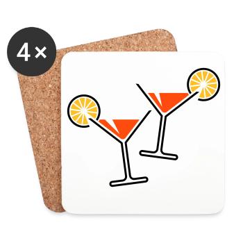 2 Cocktailgläser / Cocktail / Martini + (Orange) - Untersetzer (4er-Set) - Weiß - Vorne