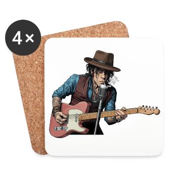 Blues Rock Singer with Electric Guitar - Coasters (set of 4) - white - Front