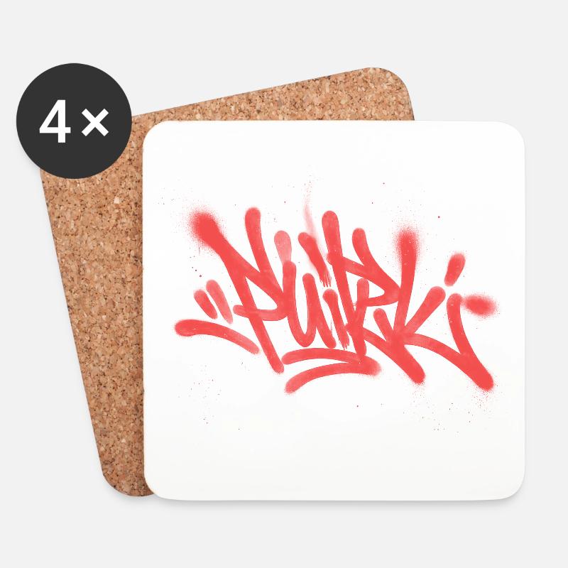 Graffiti Spray Abstrait Tag Rouge - Dessous de verre (lot de 4) - blanc