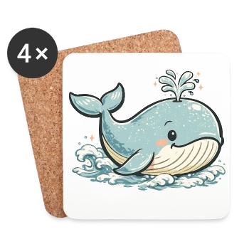Small Blue Whale Splash Animal - Coasters (set of 4) - white - Front