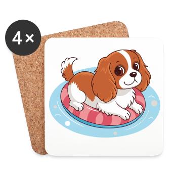 Chiot nageur sur bouée estivale - Dessous de verre (lot de 4) - blanc - Devant