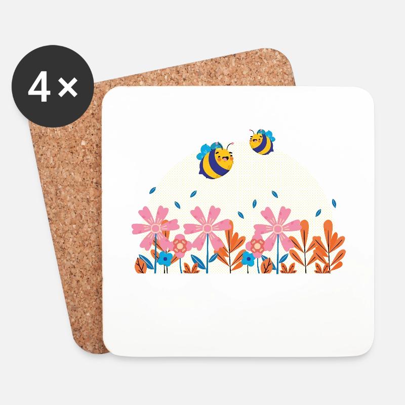 Bee Wild & Bloom Free – Bienen Blumen Spruch - Untersetzer (4er-Set) - Weiß