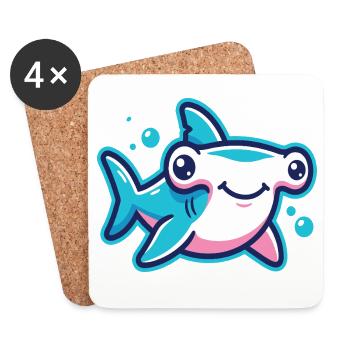 Motif de dessin animé mignon requin-marteau - Dessous de verre (lot de 4) - blanc - Devant