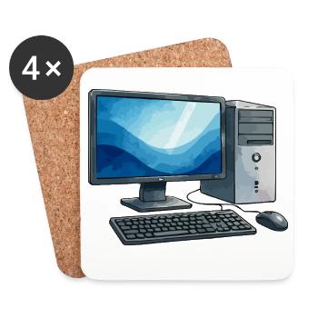 Retro PC Arbeitsstation Illustration - Untersetzer (4er-Set) - Weiß - Vorne