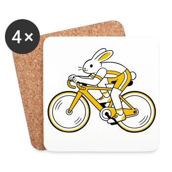 Lièvre sur un vélo de course - Dessous de verre (lot de 4) - blanc - Devant