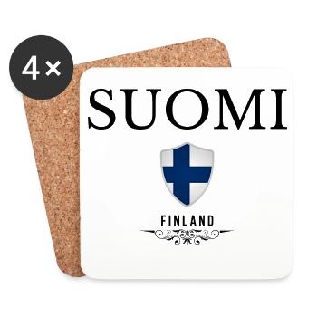 Drapeau de la Finlande, fierté finlandaise - Dessous de verre (lot de 4) - blanc - Devant