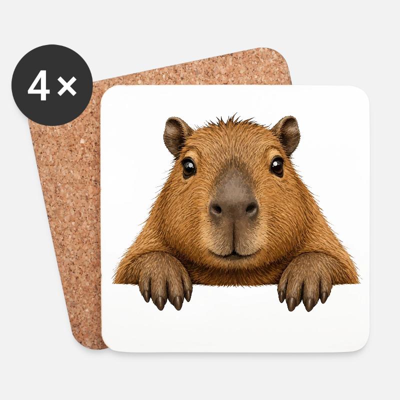 Stuffed Toy Capybara Cartoon - Coasters (set of 4) - white