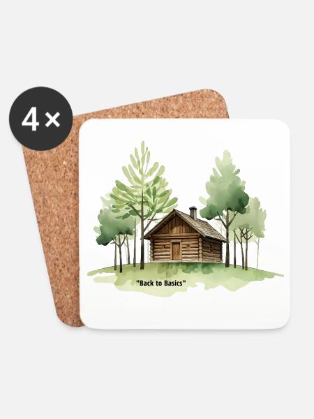 Zurück zu den Basics: Hütte im Wald - Untersetzer (4er-Set) - Weiß