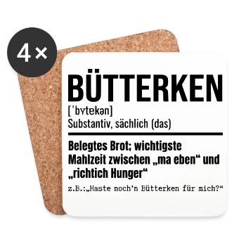 Bütterken Definition, Ruhrpott, Ruhrgeiet Dialekt - Untersetzer (4er-Set) - Weiß - Vorne