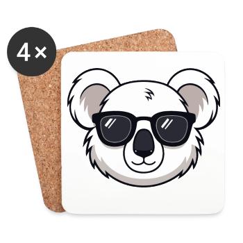 Koala blanc Lunettes Noires Cartoon - Dessous de verre (lot de 4) - blanc - Devant