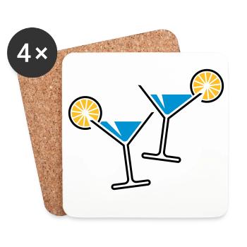 2 Cocktailgläser / Cocktail / Martini + (Hellblau) - Untersetzer (4er-Set) - Weiß - Vorne