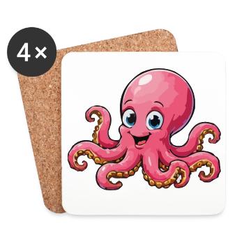 Cuddly Pink Octopus Cartoon - Coasters (set of 4) - white - Front