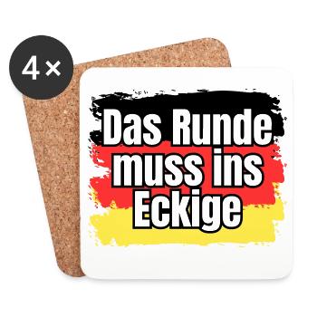 Das Runde muss ins Eckige - Spruch - Untersetzer (4er-Set) - Weiß - Vorne