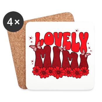 Lovely Maman – Fleurs rouges et papillons - Dessous de verre (lot de 4) - blanc - Devant