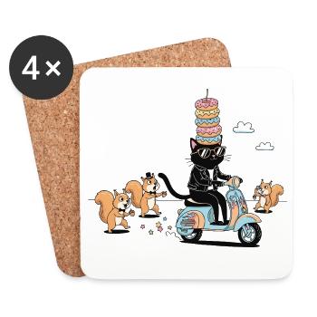 Donut Crown Cat Scooter Funny Cat Motif - Coasters (set of 4) - white - Front