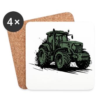 Tractor - Farmer Green Agricultural Tractor - Coasters (set of 4) - white - Front