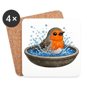 Robin in water bowl - Coasters (set of 4) - white - Front