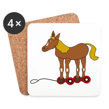 Dessin animé cheval avec des patins à roulettes - Dessous de verre (lot de 4) - blanc - Devant