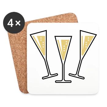3 Sektgläser (Sekt / Trichter / Zu / 2C) - Dessous de verre (lot de 4) - blanc - Devant