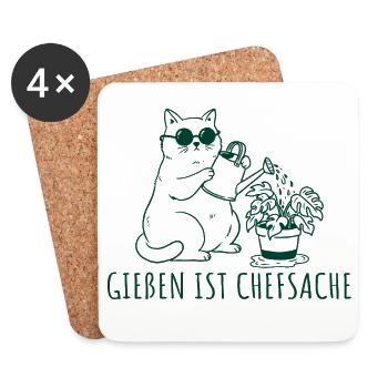 Gießen ist Chefsache Coole Gärtner Katze - Untersetzer (4er-Set) - Weiß - Vorne