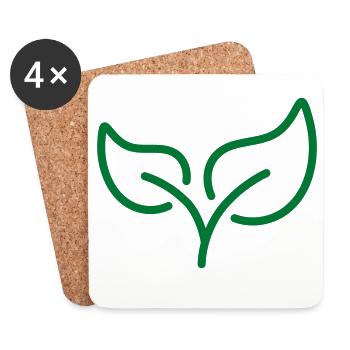 Green Leaf Line Icon Eco Nature Growth Symbol Vect - Coasters (set of 4) - white - Front