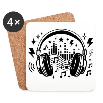 Musique, casques, Ondes sonores graphiques, Amateur de musique - Dessous de verre (lot de 4) - blanc - Devant