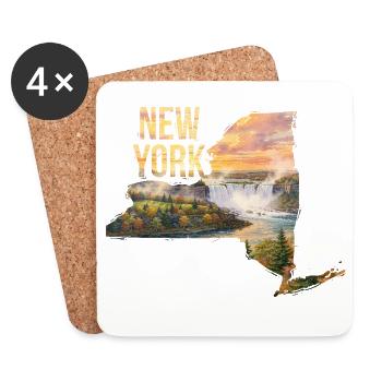 Carte aquarelle de l’État de New York - Dessous de verre (lot de 4) - blanc - Devant