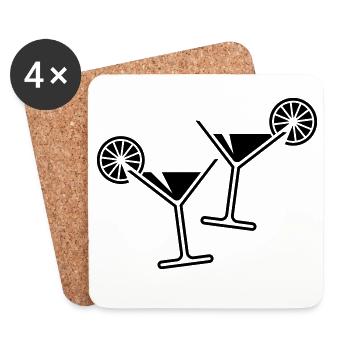 2 verres cocktail / cocktail / martini + (noir) - Dessous de verre (lot de 4) - blanc - Devant