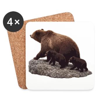 Mutterbär mit dem Jungen auf dem Felsen - Untersetzer (4er-Set) - Weiß - Vorne