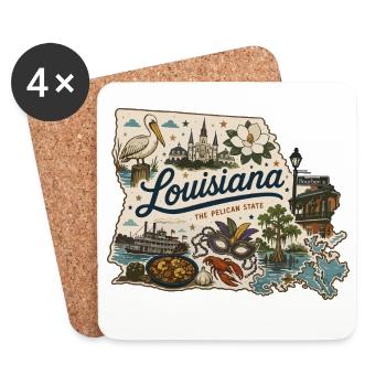 Louisiana Pelican State Vintage Reiseaufkleber - Untersetzer (4er-Set) - Weiß - Vorne