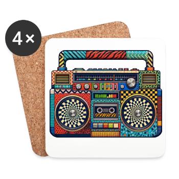 Farbenfrohe Retro Boombox Muster - Untersetzer (4er-Set) - Weiß - Vorne