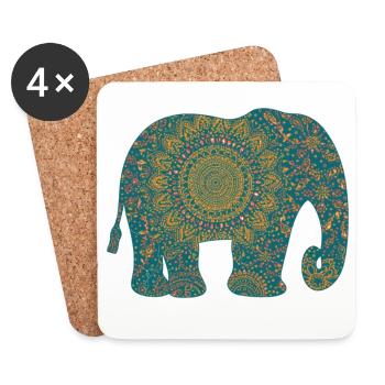 Mandala Elephant Pattern in Teal - Coasters (set of 4) - white - Front