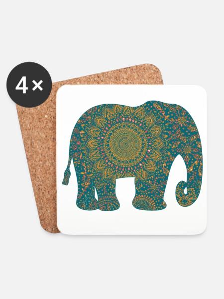 Mandala Elefant Muster in Teal - Untersetzer (4er-Set) - Weiß