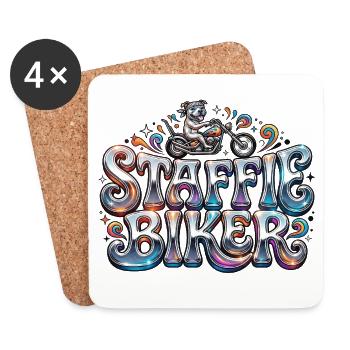 Staffie biker 4 - 130 - Coasters (set of 4) - white - Front