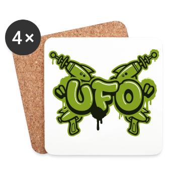 Logo graffiti du pistolet laser OVNI - Dessous de verre (lot de 4) - blanc - Devant