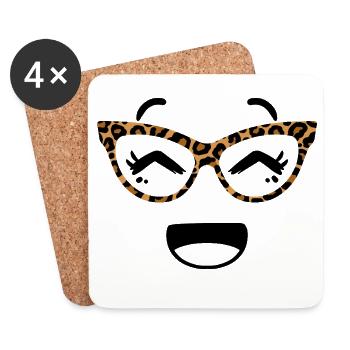 Cute Face In Kawaii Style With Leopard Goggles - Coasters (set of 4) - white - Front