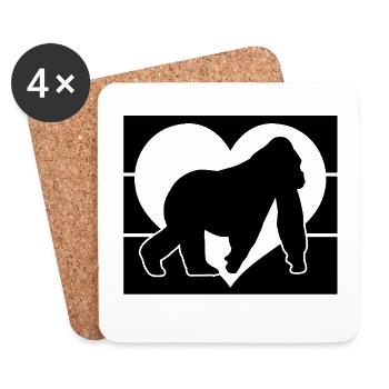 Silhouette du Cœur de Singe - Dessous de verre (lot de 4) - blanc - Devant